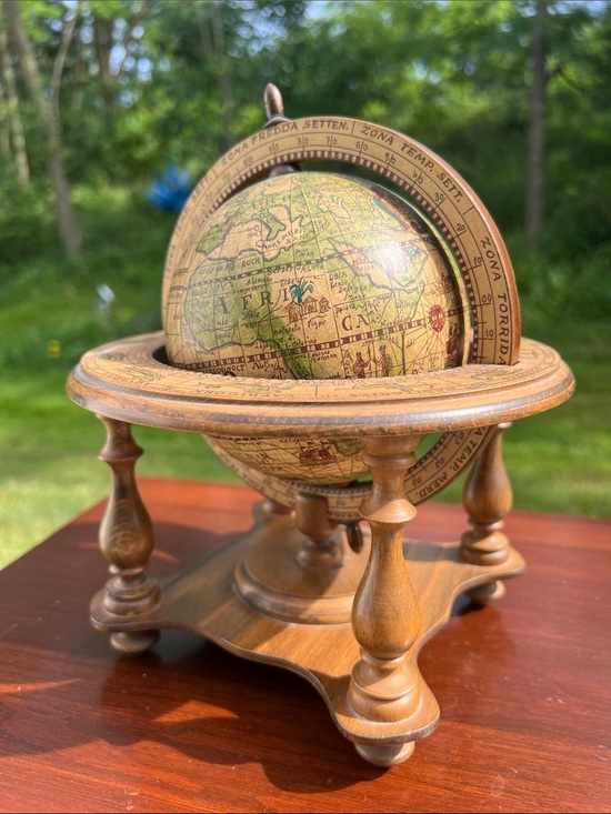 Vintage Other - Vintage Old World Globe Zodiac Signs Wooden Desk Top World w/Stand Made in Italy